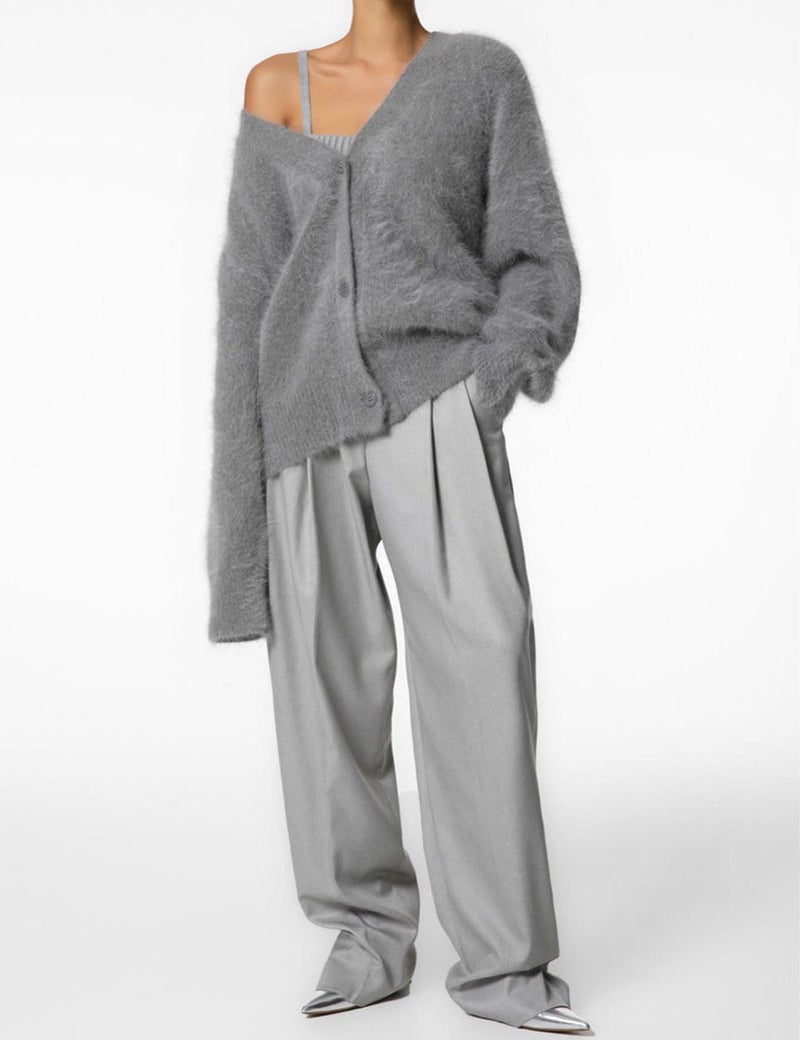 Yimoon Womens Fuzzy Cardigan Sweater V Neck Long Sleeve Button Down Slouchy Furry Knit Sweaters 2025(Grey-M) - Image 4