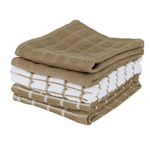 Ritz Terry Check Dish Cloth Set Highly Absorbent  Super Soft  100 Cotton Durable Kitchen Cleaning Cloths for Wiping Tables and Counters 6Pack Mocha - Image 1