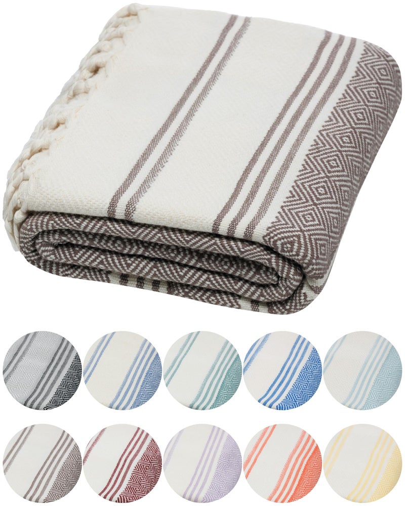 DEMMEX Organic Diamond Turkish Bath & Beach Towel | 100% Oeko-TEX Certified Turkish Cotton, Ultra-Soft, Quick-Dry, Lightweight, Compact & Oversized Luxury Peshtemal Towel, Prewashed, 71"x36", Brown - Image 1
