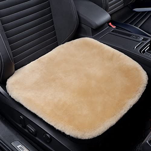 IRIWOOL Genuine Sheepskin Auto Seat Pad Australian Soft Wool Seat Cover Breathable and SweatWicking Comfort Warm Universal Fit192 inch x192 inch Front seat Cushion 1pc Khaki