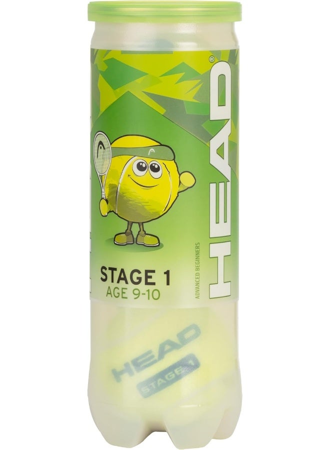 Head Stage 1 Green Tennis Balls – 3-Ball Pack, 25% Slower for Control – Ideal for Kids (9–10) & Beginner Adults - Premium tennis_balls designed for performance, durability, and comfort - Premium Tennis Balls for Performance, Durability and Everyday Use - Image 1