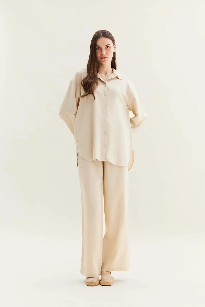 ديفاكتو Wide Leg Linen Blend Trousers