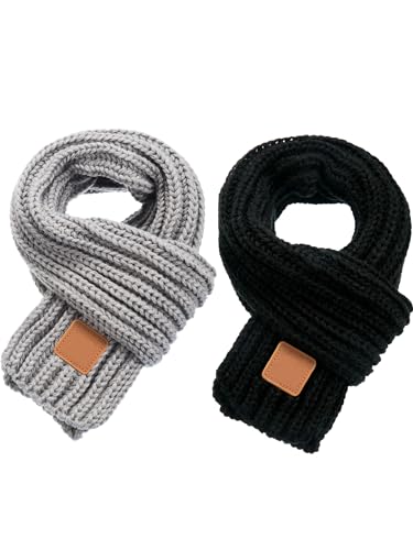 Zhanmai 2 Pcs Toddler Scarf Kids Warm Set Winter Knit Scarves Soft Neck Warmer for Boys Girls Children(Black, Grey) - Image 1