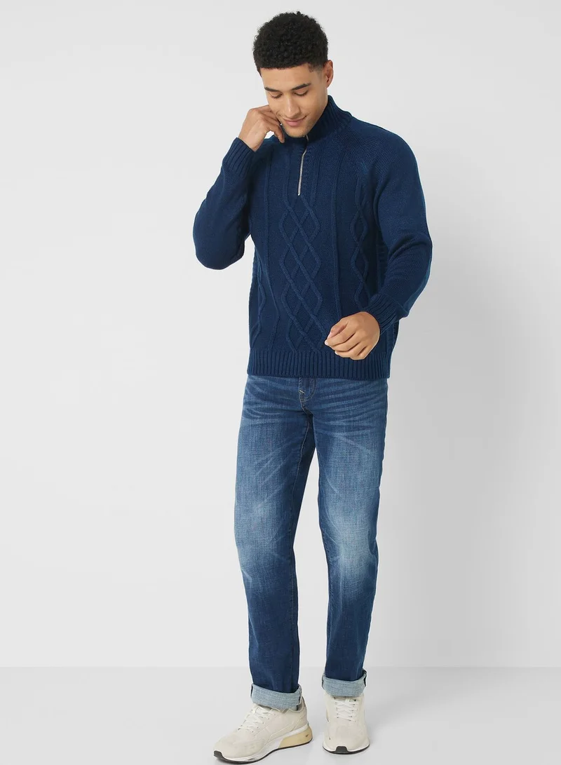 Robert Wood Cable Knit Zip Neck Sweater