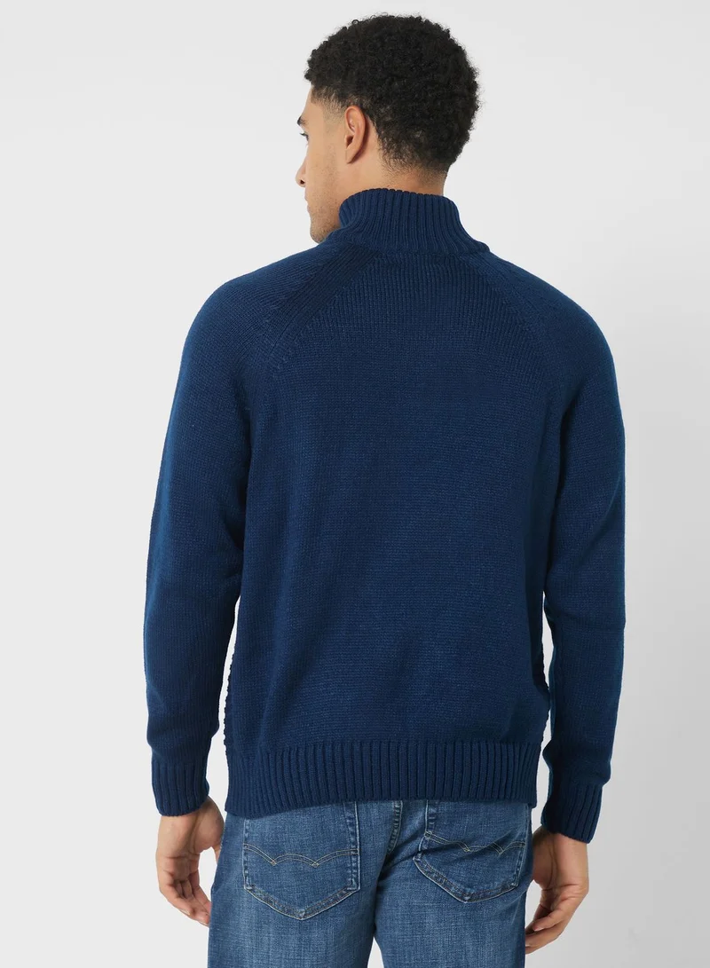 Robert Wood Cable Knit Zip Neck Sweater