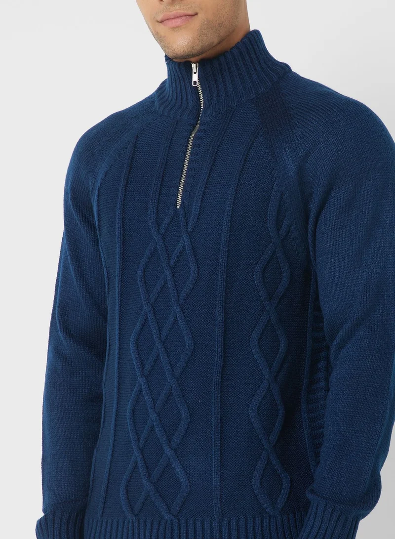Robert Wood Cable Knit Zip Neck Sweater
