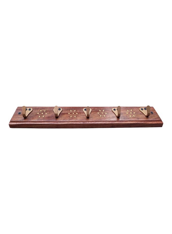 Treegift Wooden Wall Mount Cup Holder Coffee Mug Stand Utensil Rack Wall Hooks for Kitchen Wall with 5 Metal Hangers.Size-(18" × 2.5") inch, Sheesham Wood - Image 4