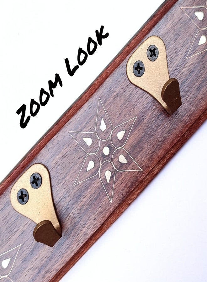Treegift Wooden Wall Mount Cup Holder Coffee Mug Stand Utensil Rack Wall Hooks for Kitchen Wall with 5 Metal Hangers.Size-(18" × 2.5") inch, Sheesham Wood - Image 2