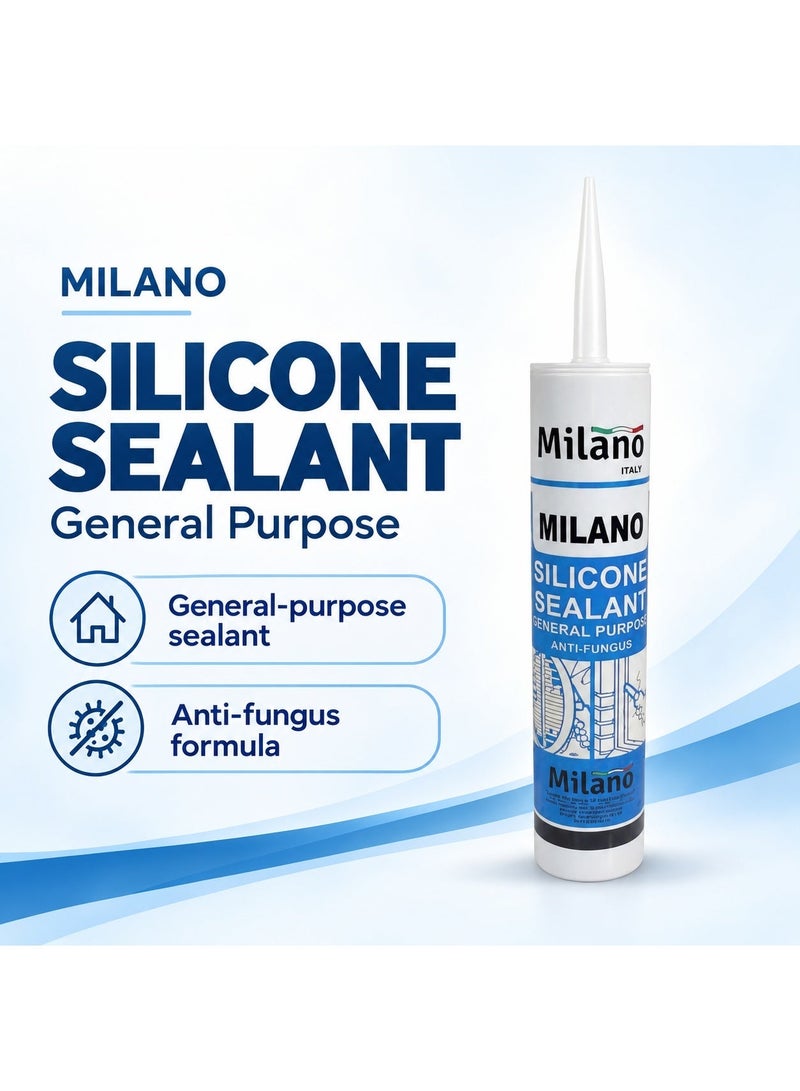Milano General Purpose Silicone Sealant - High-Quality Waterproof & Flexible Sealant for Home, Construction, Plumbing, Windows & Doors - Durable White Adhesive (1-Pc) - Image 1
