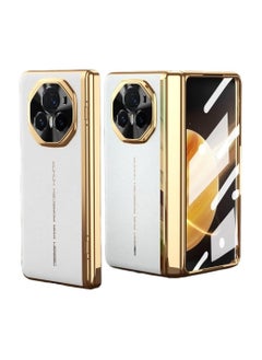 Shell compatible with Honor Magic V3 shell 【Built-in screen protector】 Electroplated frame Plain leather case camera lens protection shock-proof case
