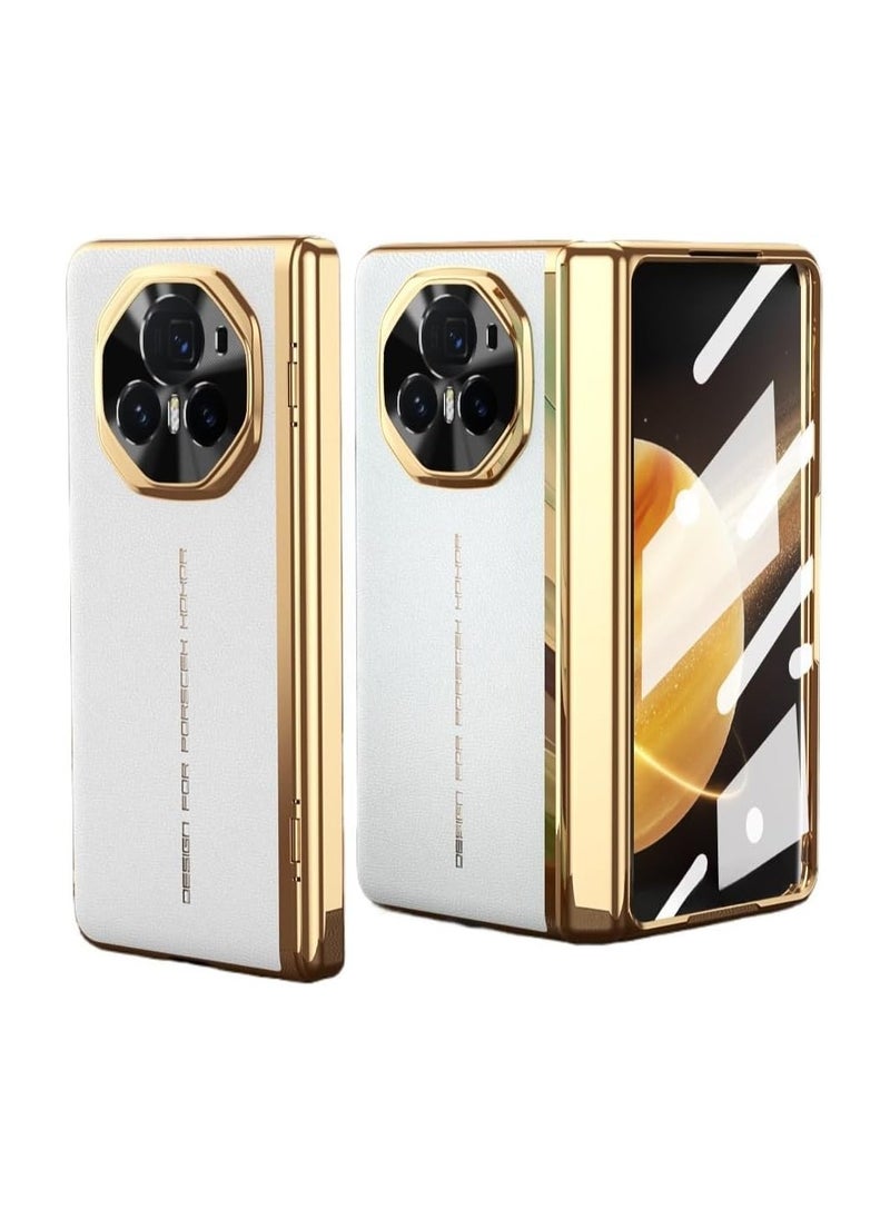 OCTOBER - Shell compatible with Honor Magic V3 shell 【Built-in screen protector】 Electroplated frame Plain leather case camera lens protection shock-proof case - Image 1