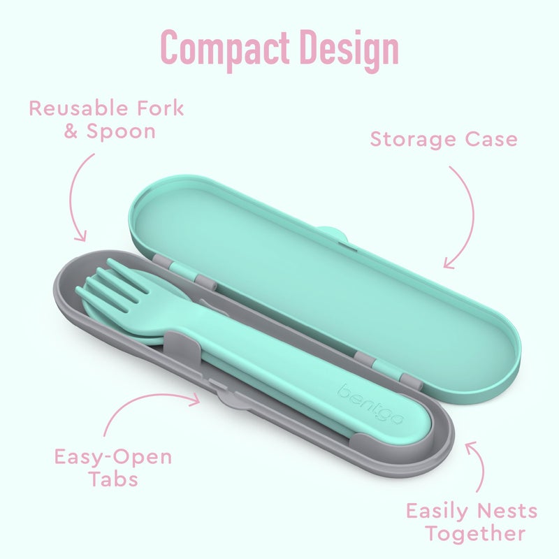 Bentgo Kids Utensil Set - Reusable Plastic Fork, Spoon & Storage Case - BPA-Free Materials, Easy-Grip Handles, Dishwasher Safe - Ideal for School Lunch, Travel, & Outdoors (Puppy Love) - Image 3
