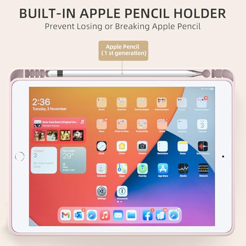 Akkerds Case Compatible with iPad 10.2 Inch 2021/2020/2019, for iPad 9th/8th/7th Generation with Pencil Holder, Protective Cover with Soft TPU Back, Auto Sleep/Wake, Pink - Image 4