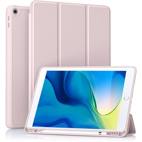 Akkerds Case Compatible with iPad 10.2 Inch 2021/2020/2019, for iPad 9th/8th/7th Generation with Pencil Holder, Protective Cover with Soft TPU Back, Auto Sleep/Wake, Pink - Image 1