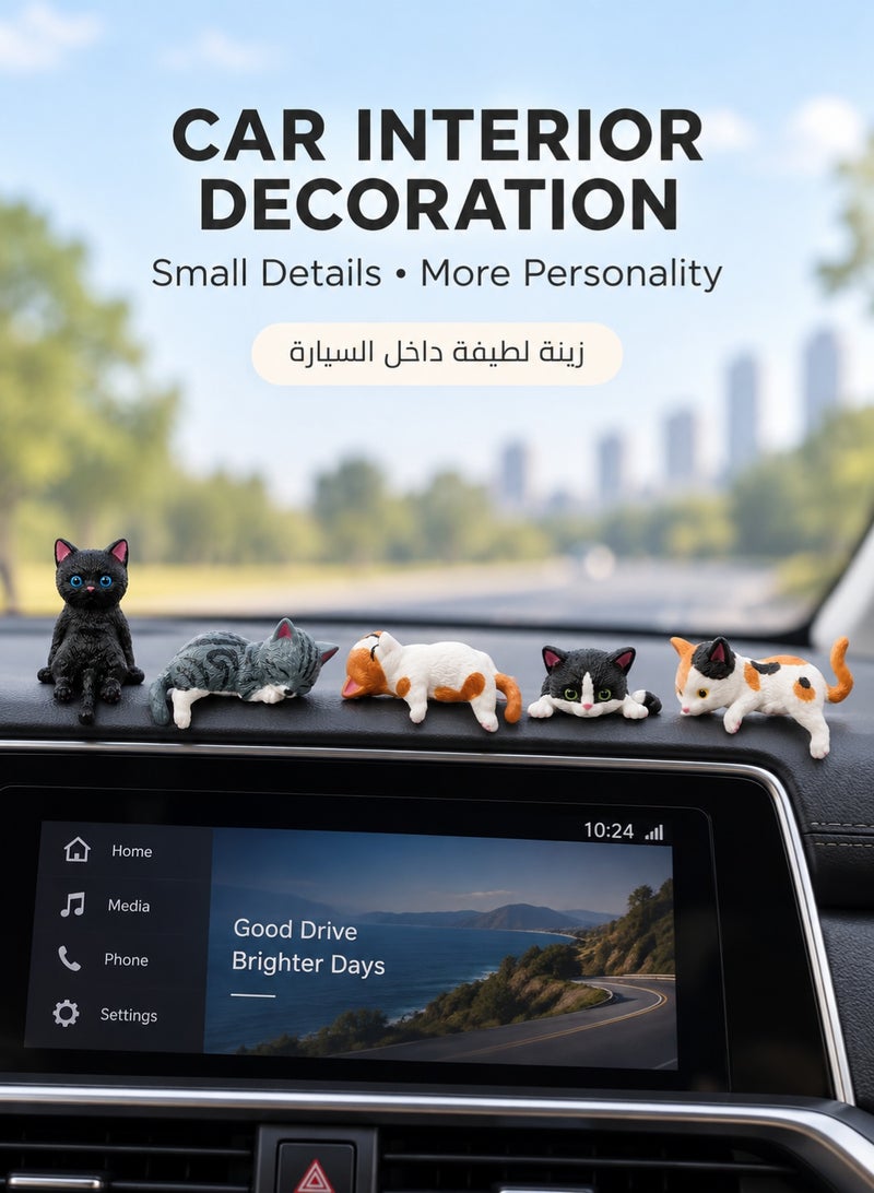 Uliova 5 Pcs Cat Car Ornaments Set, Cute Car Interior Decorations for Dashboard and Center Console, Creative Decorative Accessories for Car Interior - Image 3