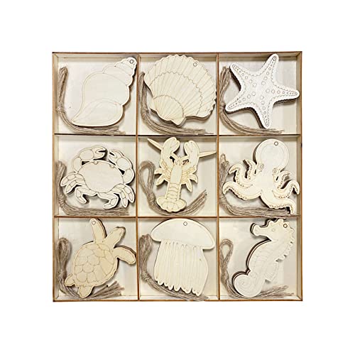 Cregugua 45 Pack Unfinished Wooden Ocean Sea Animals Cutouts for DIY Crafts 3.5 Inch 5 Peices Each - Image 1
