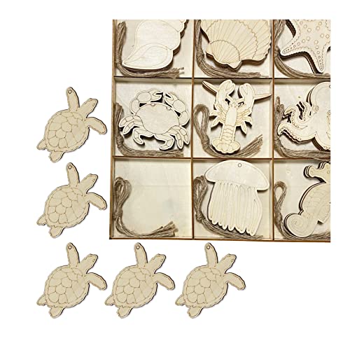 Cregugua 45 Pack Unfinished Wooden Ocean Sea Animals Cutouts for DIY Crafts 3.5 Inch 5 Peices Each - Image 2