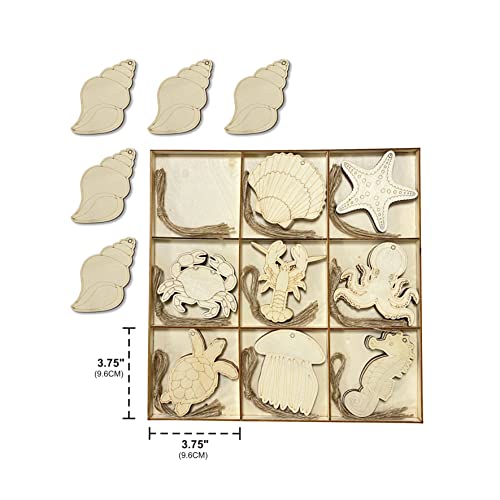 Cregugua 45 Pack Unfinished Wooden Ocean Sea Animals Cutouts for DIY Crafts 3.5 Inch 5 Peices Each - Image 3