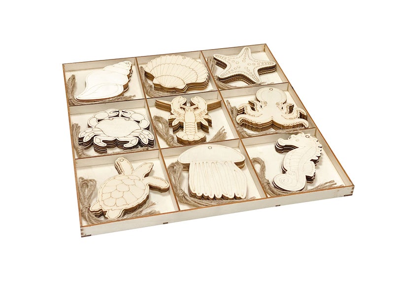 Cregugua 45 Pack Unfinished Wooden Ocean Sea Animals Cutouts for DIY Crafts 3.5 Inch 5 Peices Each - Image 4