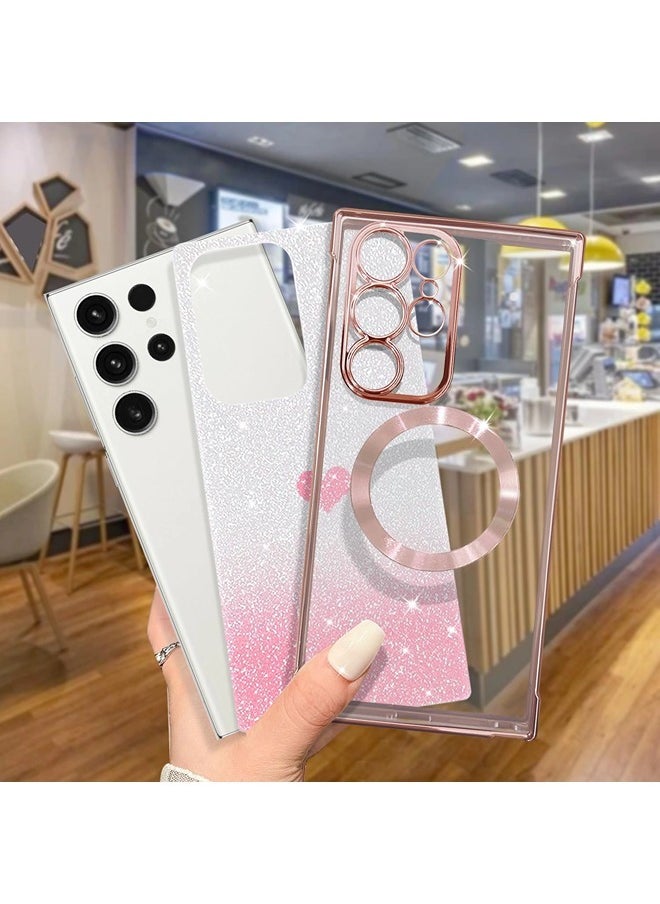 ShebSheb for Samsung Galaxy S23 Ultra Case Glitter, Clear Magnetic Phone Cases with Camera Lens Protector [Compatible with MagSafe] Bling Sparkle Plating Soft TPU Slim ShockProof Protective Cover  - Image 2