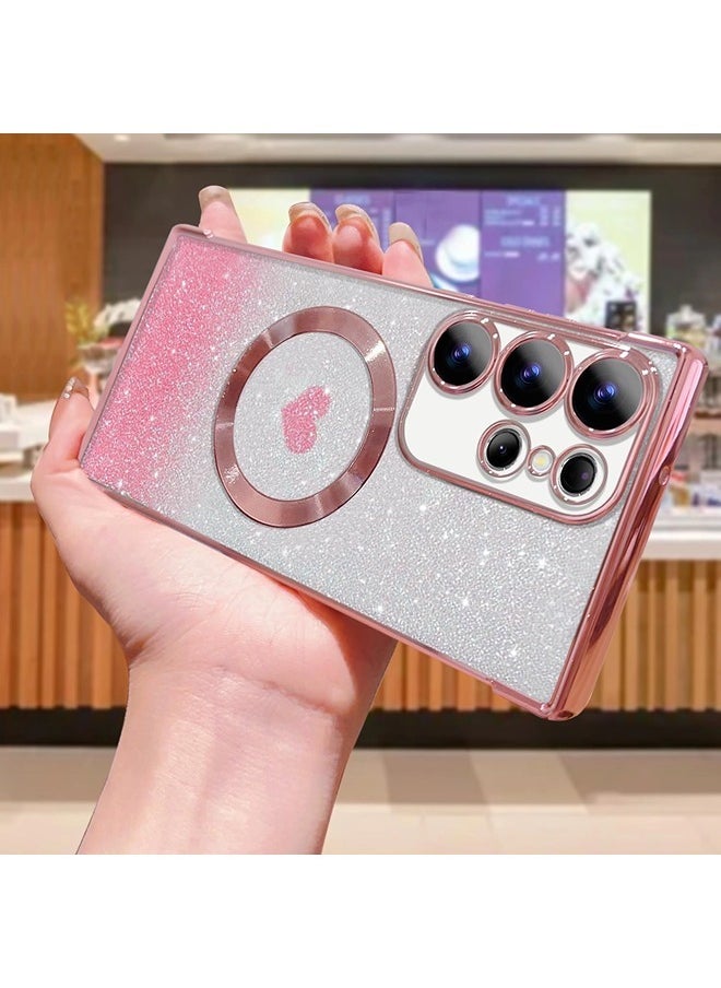 ShebSheb for Samsung Galaxy S23 Ultra Case Glitter, Clear Magnetic Phone Cases with Camera Lens Protector [Compatible with MagSafe] Bling Sparkle Plating Soft TPU Slim ShockProof Protective Cover  - Image 3