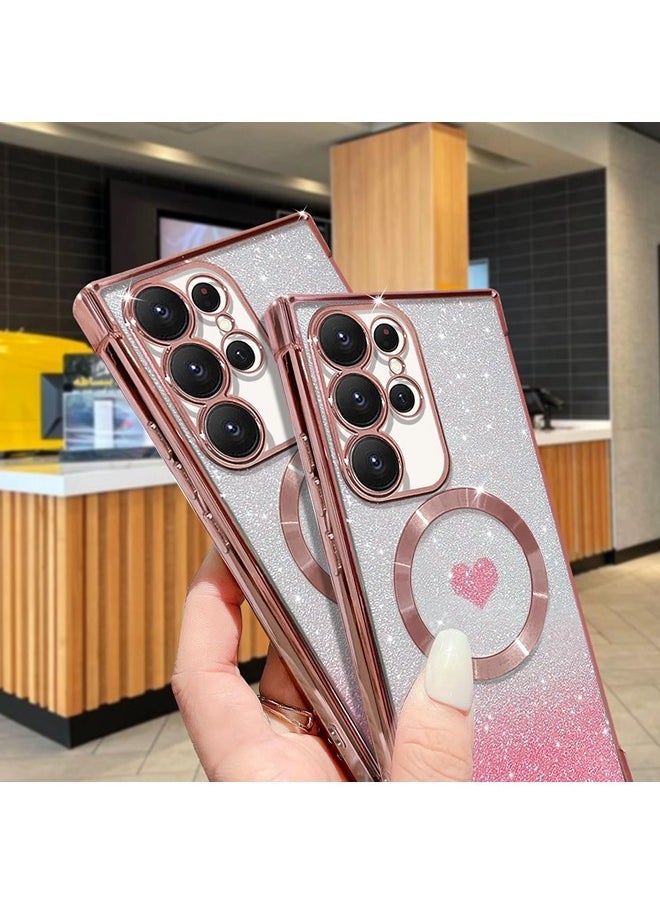 ShebSheb for Samsung Galaxy S23 Ultra Case Glitter, Clear Magnetic Phone Cases with Camera Lens Protector [Compatible with MagSafe] Bling Sparkle Plating Soft TPU Slim ShockProof Protective Cover  - Image 4