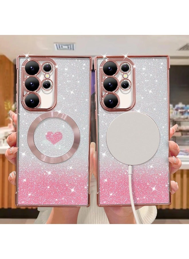 ShebSheb - for Samsung Galaxy S23 Ultra Case Glitter, Clear Magnetic Phone Cases with Camera Lens Protector [Compatible with MagSafe] Bling Sparkle Plating Soft TPU Slim ShockProof Protective Cover - Image 1