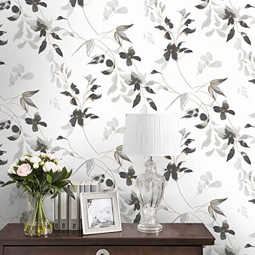 HeloHo Black and White Peel and Stick Wallpaper Modern Floral Wallpaper Leaf Self Adhesive Removable Wall Paper Boho Waterproof Contact Paper for Bathroom Living Room Bedroom Decor 15.35in x 78.7in - Image 5