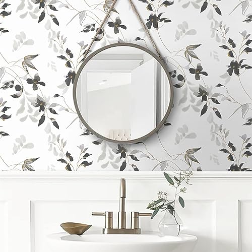 HeloHo Black and White Peel and Stick Wallpaper Modern Floral Wallpaper Leaf Self Adhesive Removable Wall Paper Boho Waterproof Contact Paper for Bathroom Living Room Bedroom Decor 15.35in x 78.7in - Image 4