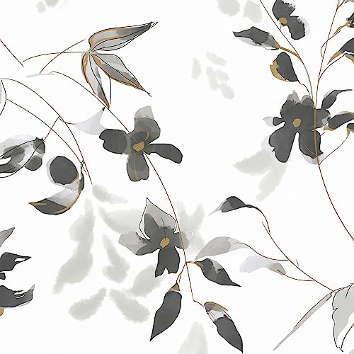 HeloHo Black and White Peel and Stick Wallpaper Modern Floral Wallpaper Leaf Self Adhesive Removable Wall Paper Boho Waterproof Contact Paper for Bathroom Living Room Bedroom Decor 15.35in x 78.7in - Image 1