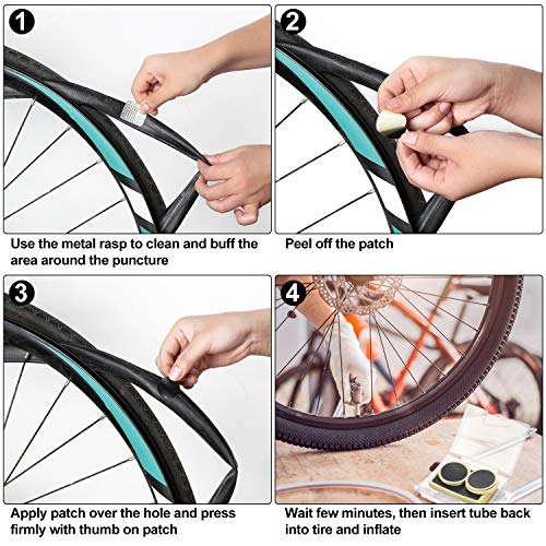 Mudder 28 Pieces Pre-glued Patch Puncture Repair Kit Bike Tire Repair Kit, Bicycle Tube Puncture Rubber Glueless Patches with Metal Rasp and Portable Case for Bike Inner Tube(Black) - Image 4