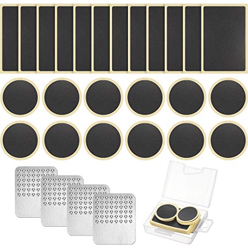 Mudder 28 Pieces Pre-glued Patch Puncture Repair Kit Bike Tire Repair Kit, Bicycle Tube Puncture Rubber Glueless Patches with Metal Rasp and Portable Case for Bike Inner Tube(Black) - Image 1
