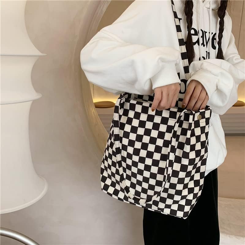 Kawn ® Women Corduroy Tote Bag Canvas Shoulder Purse Reusable Shopping Bag Grocery Bag Large Capacity Washable Handbag Girls Shoulder Bag with Inner Pocket For Daily Use Work Travel - Image 5