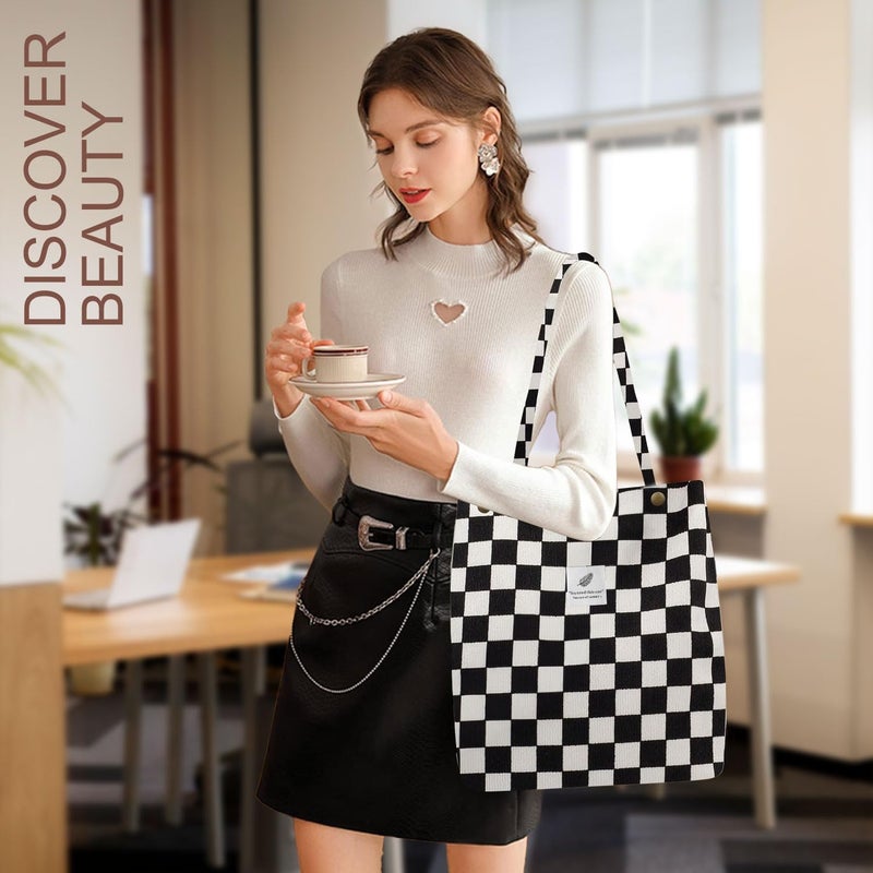 Kawn ® Women Corduroy Tote Bag Canvas Shoulder Purse Reusable Shopping Bag Grocery Bag Large Capacity Washable Handbag Girls Shoulder Bag with Inner Pocket For Daily Use Work Travel - Image 2