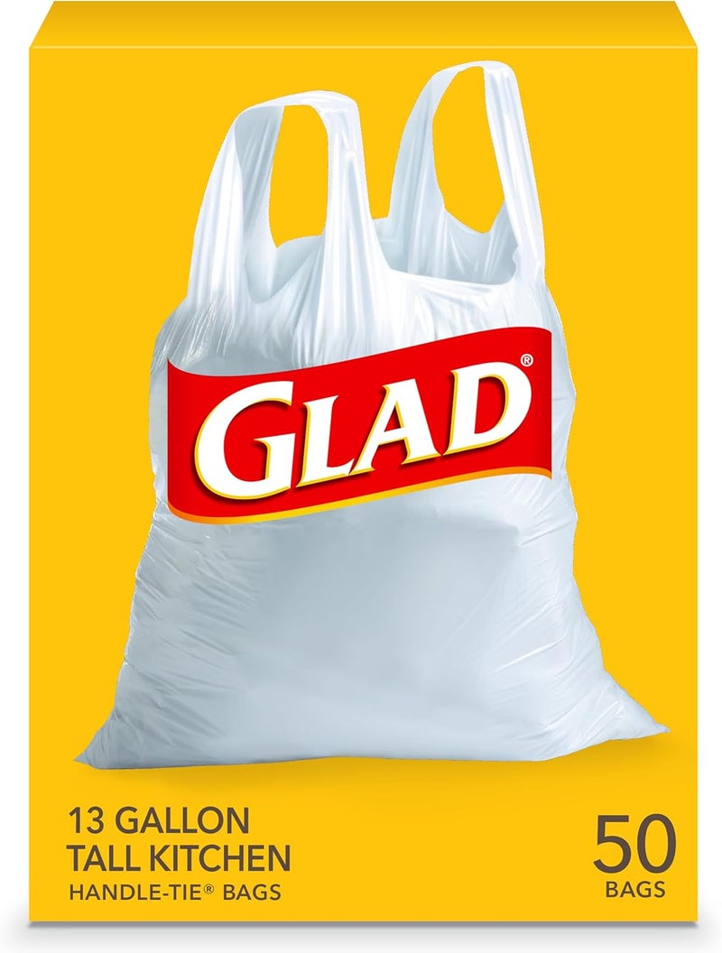 Glad Tall Kitchen Handle-Tie Trash Bags - 13 Gallon White - 50 Count - Image 1