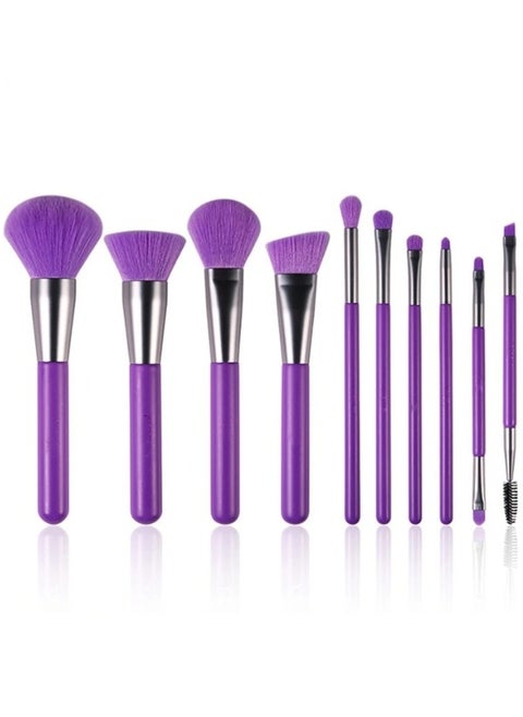 Set of 10 Makeup Brushes-Purple