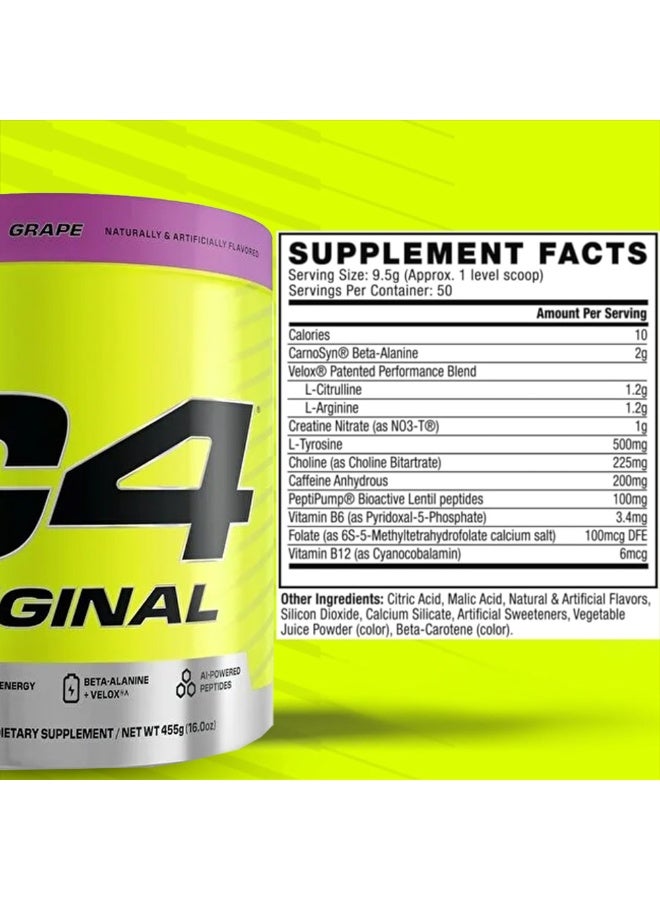 C4 Original Pre-Workout - GRAPE- 50 Servings 455 Gm - Image 2