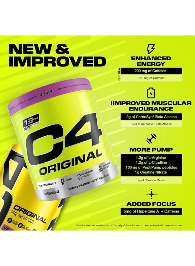 C4 Original Pre-Workout - GRAPE- 50 Servings 455 Gm - Image 4