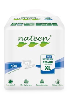 nateen Nateen Combi Maxi Incontinence Adult Diaper, X-Large, Waist Size 130-175cm,10 Count Adult Diapers, with Maximum Absorbent Layer, Leak Guard,Disposable Underwear for Men&Women-3900ml Absorbency.  - Image 1
