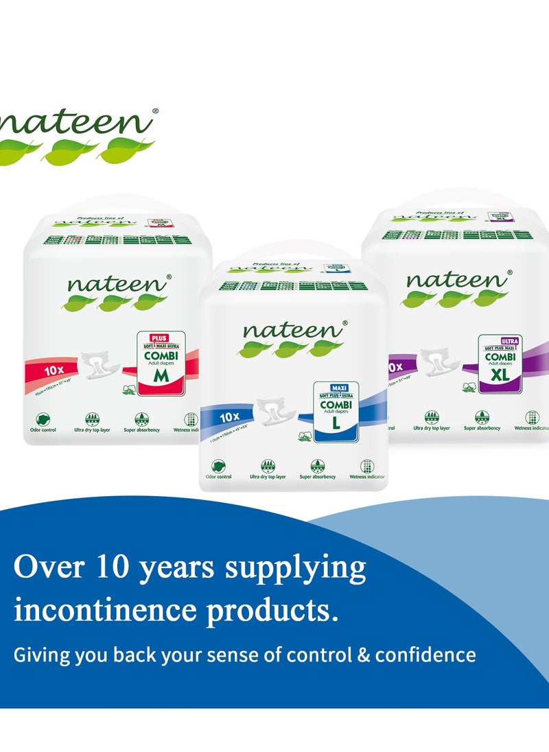 nateen - Combi Maxi Incontinence Adult Diaper, X-Large, Waist Size 130-175Cm,10 Count Adult Diapers, With Maximum Absorbent Layer, Leak Guard,Disposable Underwear For Men&Women-3900Ml Absorbency. - Image 1