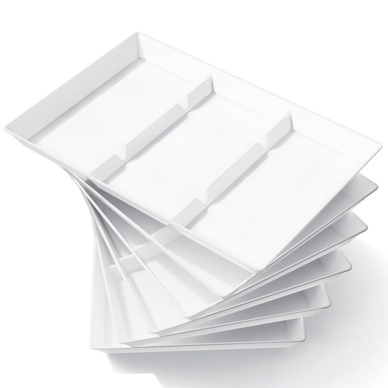 Lifewit Serving Tray Divided for Party Supplies 6 PCS 15 x 10 Plastic Platters for Serving Food White Reusable Tray for Veggie Snack Fruit Cookies Desserts in KitchenPantry