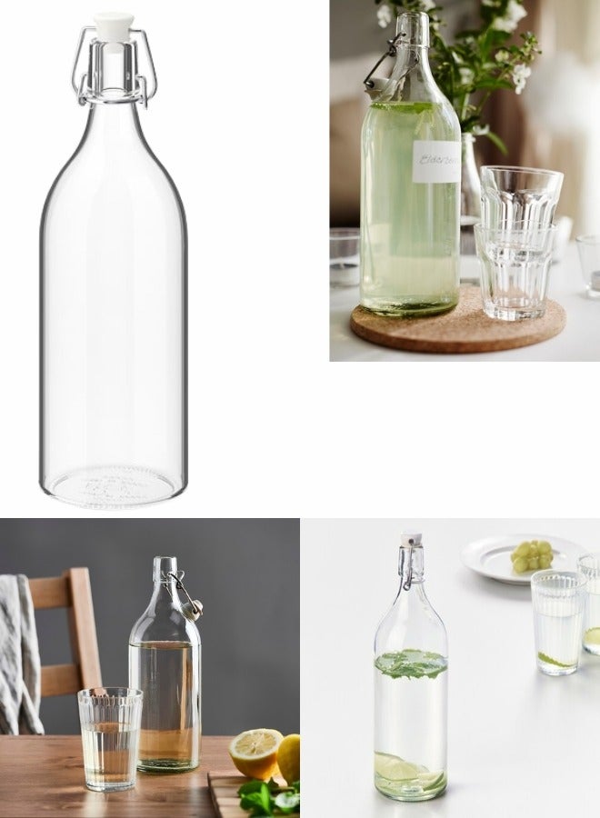 Bottle with stopper, clear glass, 1L  - Image 1