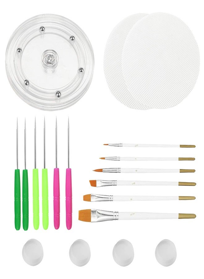 TOSPARTY Cookie Decorating Kit Supplies Including 1 Acrylic Turntable 6 Scribe Needle 2 Silicone Mesh Mats 6 Cookie Decoration Brushes 4 Rubber Feet Bumpers - Image 1