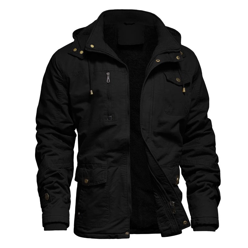 Dr.Cyril Mens Jacket Winter Casual Fleece Lined Cotton Thick Military Tactical Hooded Work Coats with Cargo Pocketsï¼Œ Black S - Image 1