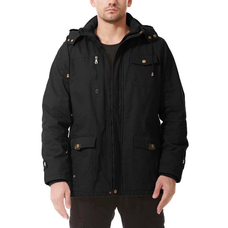 Dr.Cyril Mens Jacket Winter Casual Fleece Lined Cotton Thick Military Tactical Hooded Work Coats with Cargo Pocketsï¼Œ Black S - Image 2