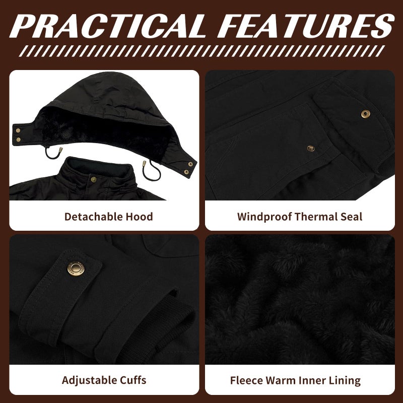 Dr.Cyril Mens Jacket Winter Casual Fleece Lined Cotton Thick Military Tactical Hooded Work Coats with Cargo Pocketsï¼Œ Black S - Image 5
