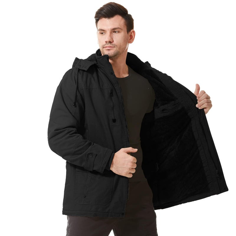Dr.Cyril Mens Jacket Winter Casual Fleece Lined Cotton Thick Military Tactical Hooded Work Coats with Cargo Pocketsï¼Œ Black S - Image 4