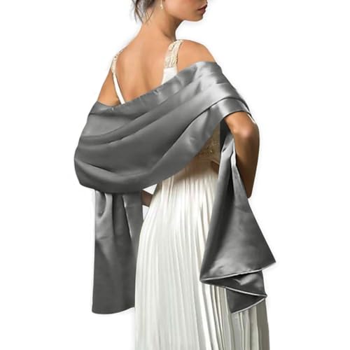 MLMW Gray Shawls and Wraps for Women Evening Dresses Satin Formal Shawl Wraps Dressy Extra Long for Wedding Party Bridesmaid Bridal Shower Baby Shower Birthday - Image 1