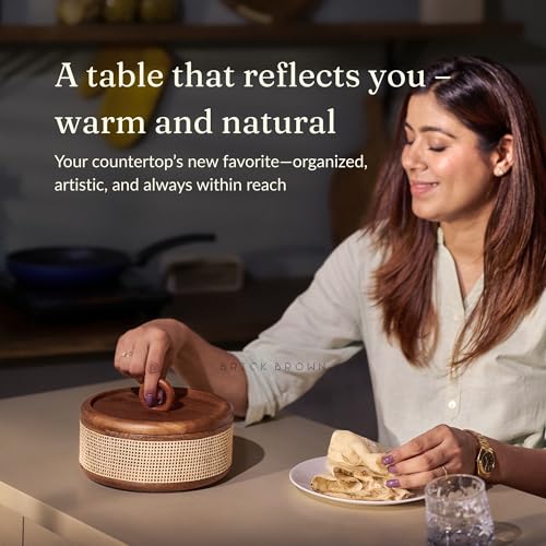 Brick Brown® Tresso Wooden Roti Box with Cane Weave | Chapati Box for Kitchen | Roti Casserole Hot Pot with Lid | Case Roti Dabba Server for Dining Table | Handmade Roti Container (8x8x5 in) - Image 3