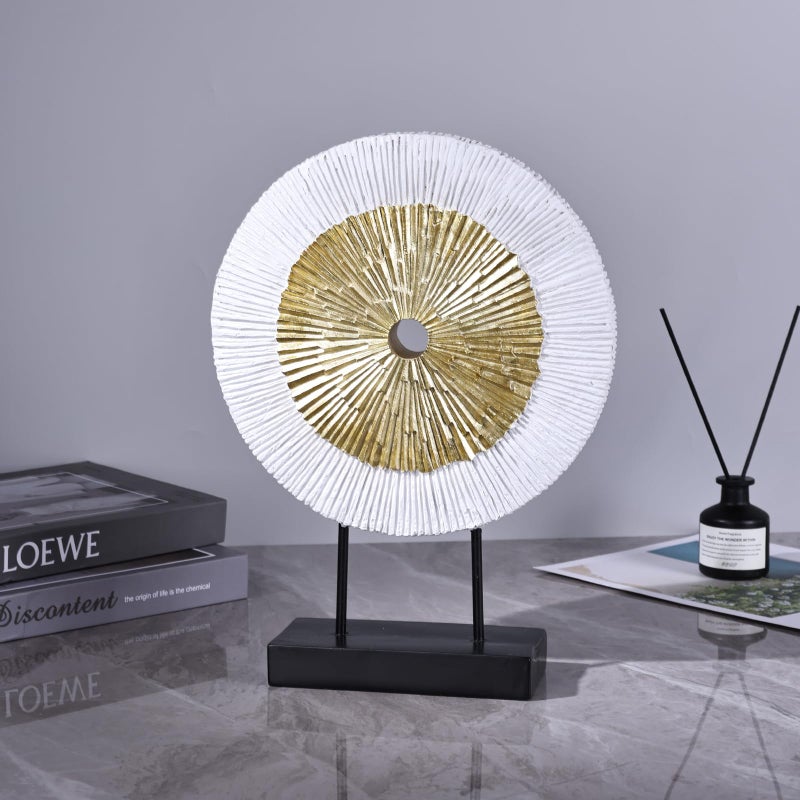 oliruim 12" Tall Abstract White Gold Round Sculpture - Unique Home Decoration for Above Cupboard Decor, Living Room Coffee Table, Console, Office, Entrance, Table Centerpieces (White Gold) - Image 3